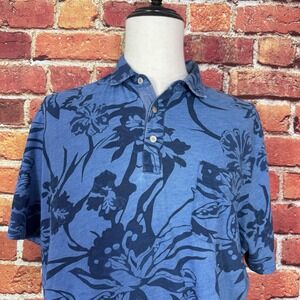 johnnie-O Hangin Out Polo Shirt‎ Mens Size XL Blue Cotton Short Sleeve Hawaiian